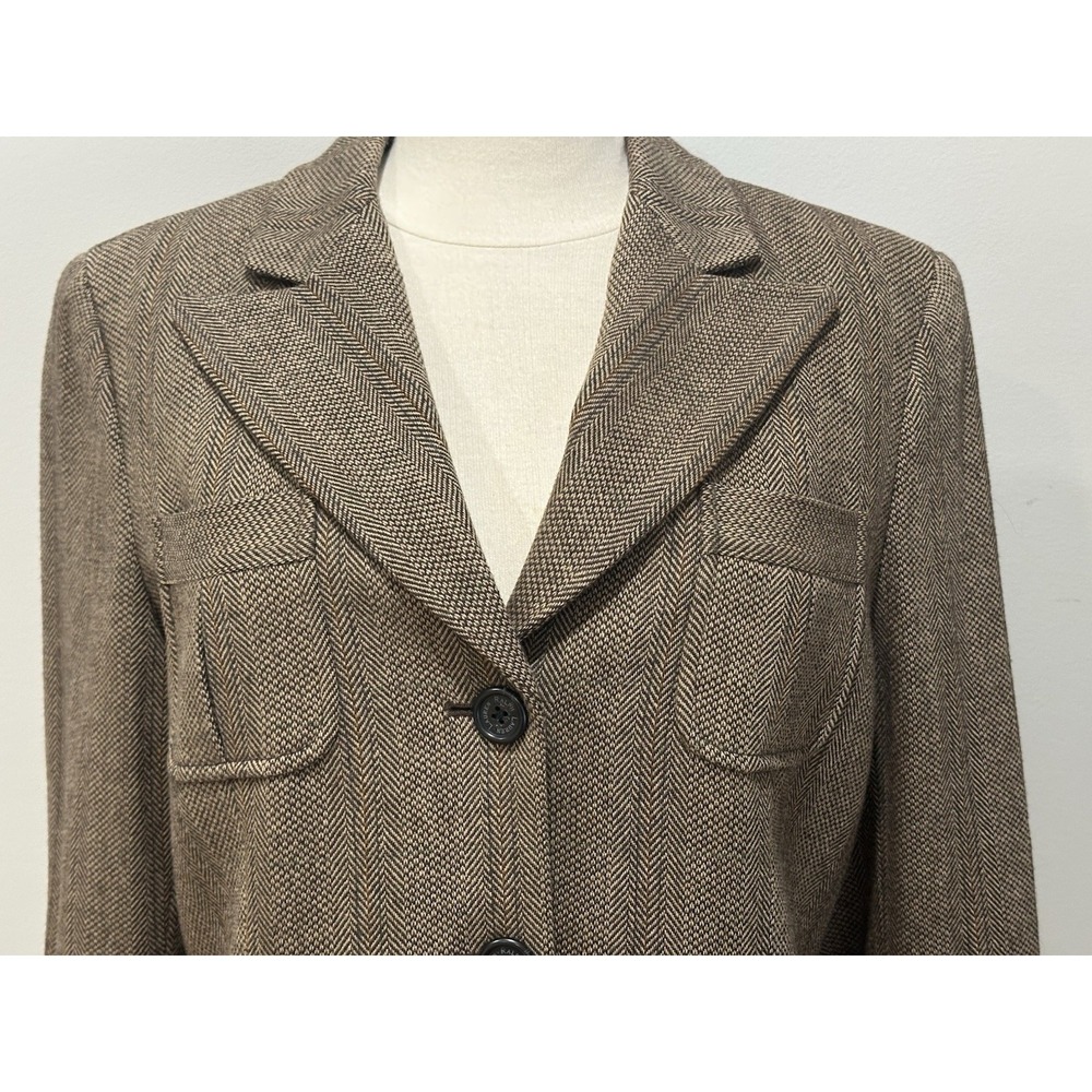 Lauren Ralph Lauren Petite 10P Herringbone Wool Blend Blazer Brown Tweed